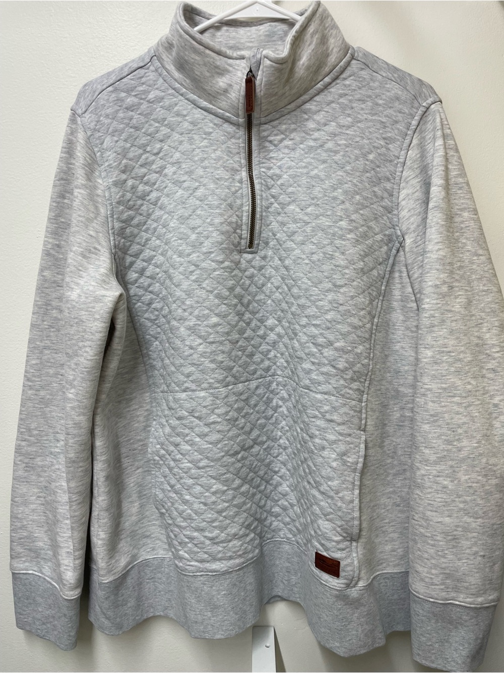 L.L. Bean Light Gray Quilted Half-Zip Pullover
